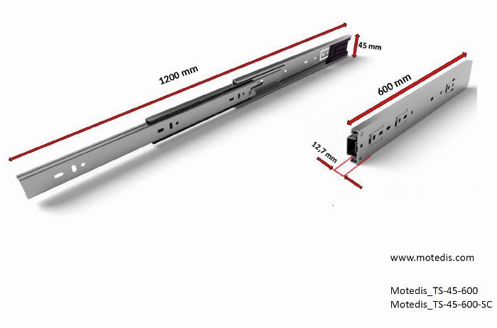 Telescopic slider H=45 (full extension) soft close L=600 made of zinc coated steel