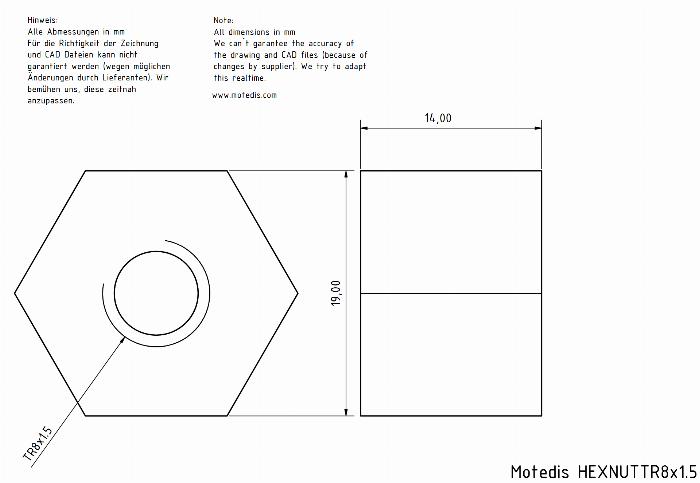 Trapezförmige Gewindespindelmutter TR8x1,5 rechts - sechseckiges Aluminium - Beta