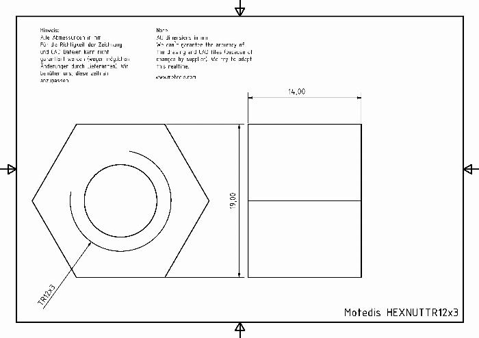 Trapezförmige Gewindemutter TR12x3 rechts - sechseckiges Aluminium - Beta