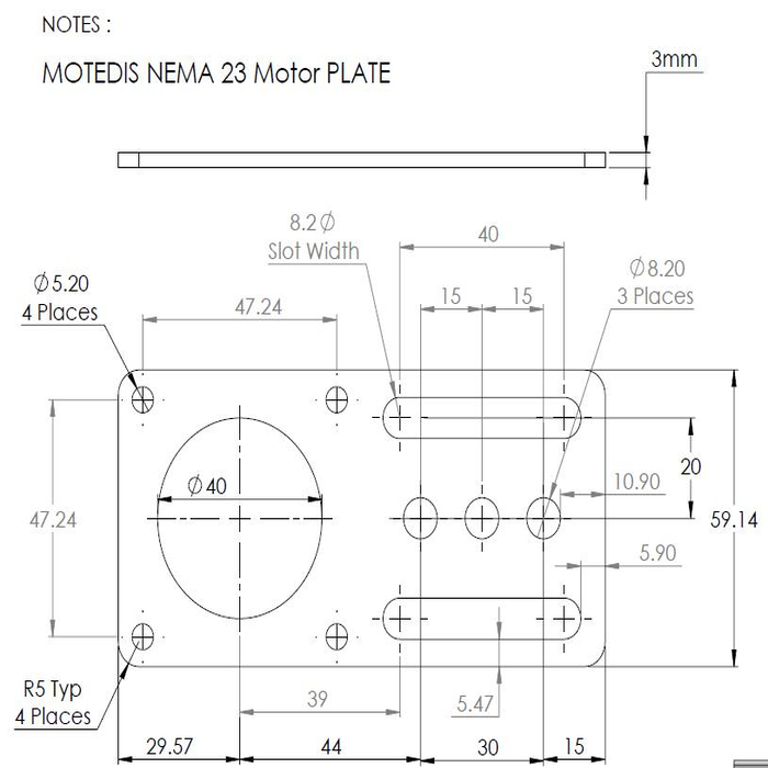Universal Motorhalter Alu gelasert Nema 23 t=3mm