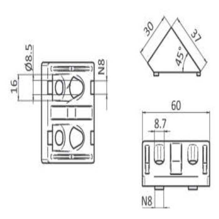 Winkelverbindern 45° 30x60 Nut 8 NEU