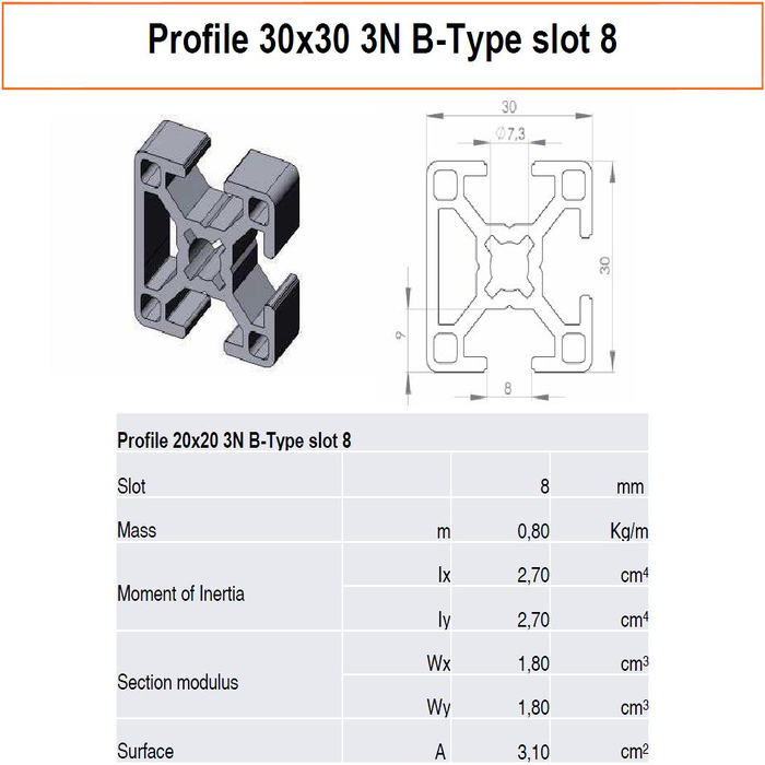 Profile 30x30 3N B-Type slot 8