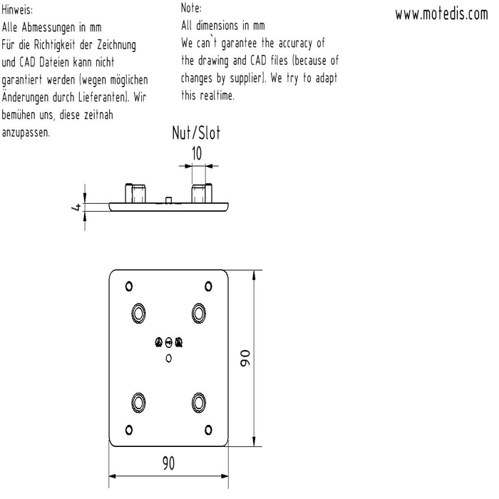 Profilabdeckkappen 90x90 leicht Nut 10