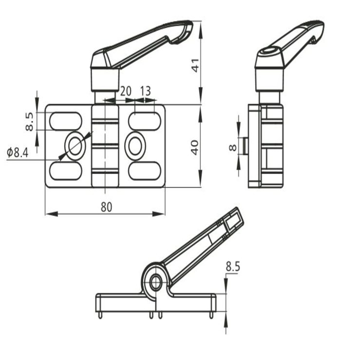 Hinge Die-cast Zinc 40x80 with locking handle