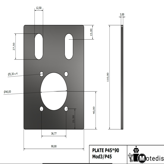 Plate gear box mount ZDE60 for profile 45x90 Laser cut t=3mm
