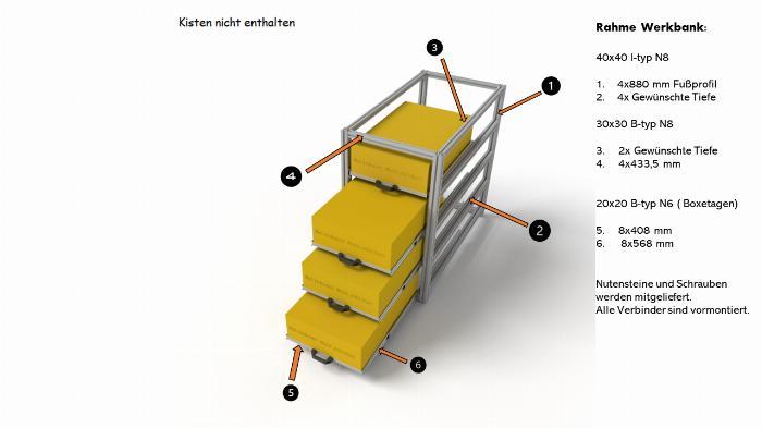 Preconfigured workbench with telescopic slide with aluminum profiles
